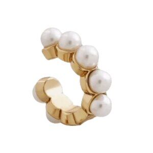 Pearl Ear Cuff Orbital Center Earring Gold Tone